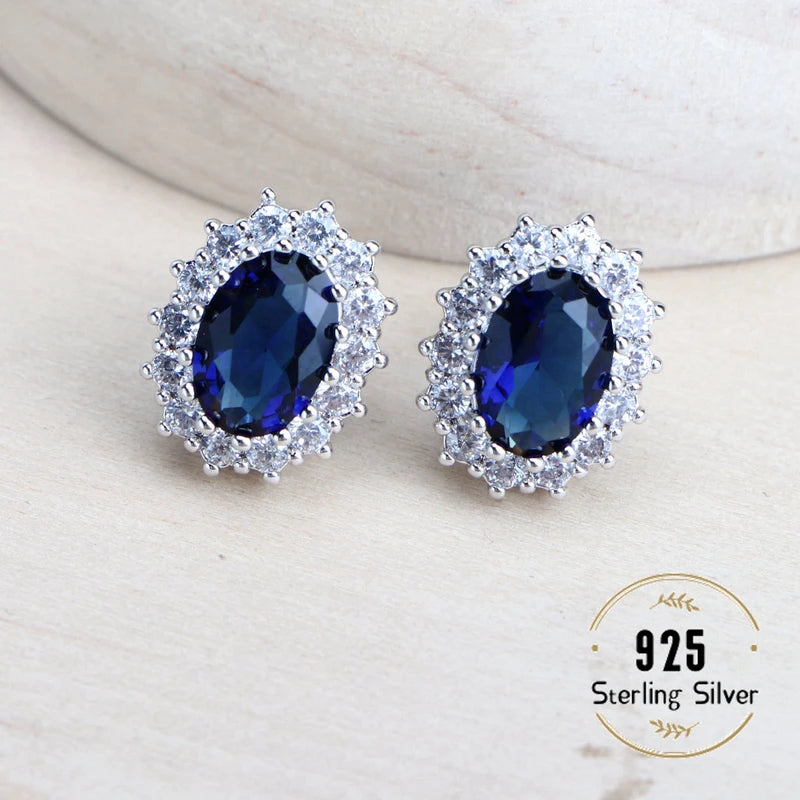 Silver 925 Women Bridal Jewelry Set with Blue Zirconia Necklace Earrings Rings Bracelets Pendant