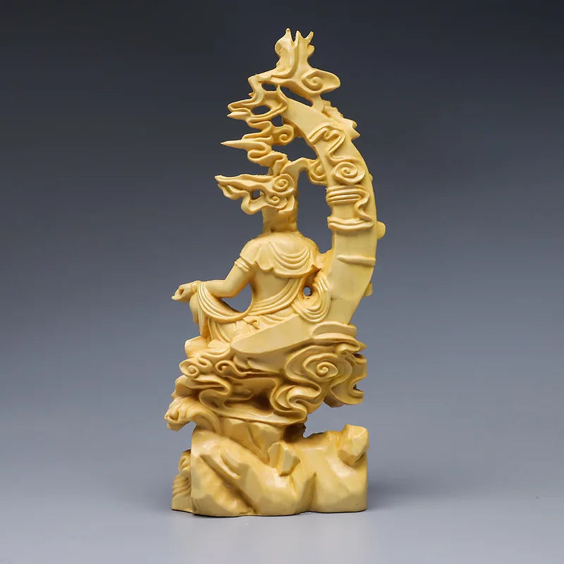 Guanyin Buddha Bodhisattva Wood Sculpture Home Decor Statue - 18cm