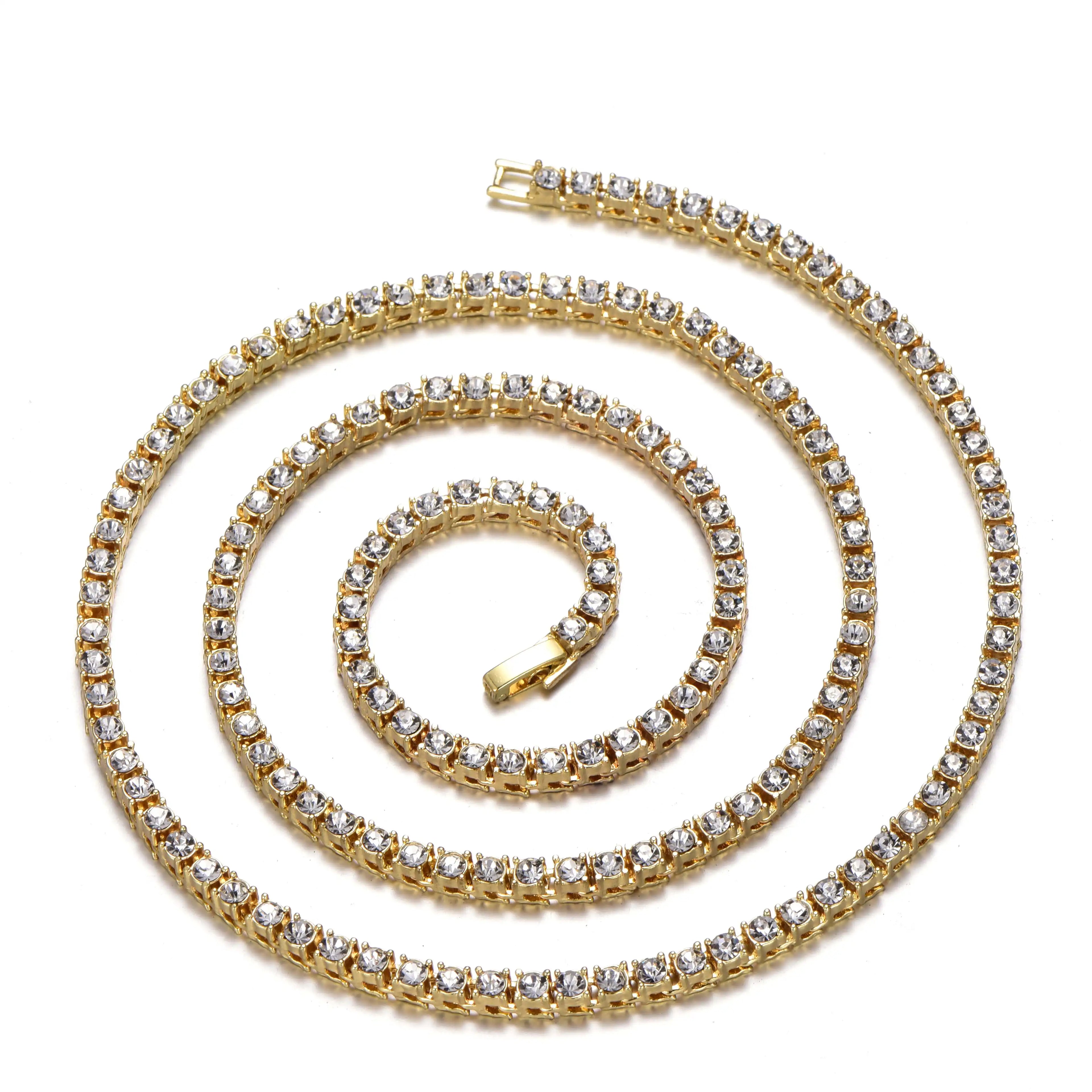 Men's Women's Iced Out 4MM Tennis Chain Necklace & Bracelet Set - Hip-Hop Jewelry