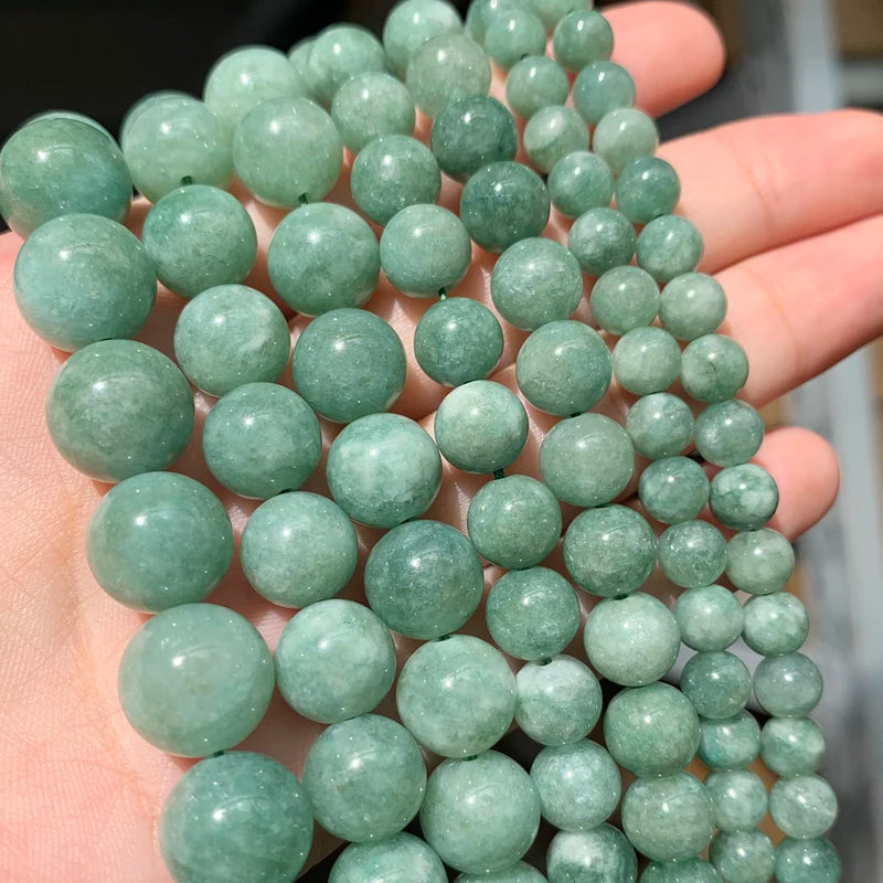 Natural Green Burmese Jade Beads - Round Loose Spacer Stones for Jewelry Making