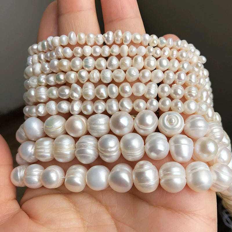 Natural Freshwater Pearl Beads Irregular Round for DIY Jewelry Making - 15 Inch