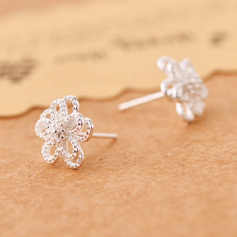 Sterling Silver Flower Stud Earrings for Women - Elegant Wedding Jewelry