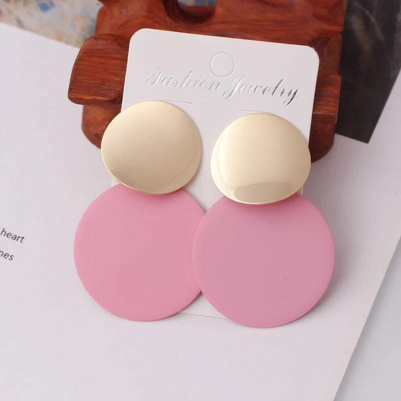 Colorful Double Round Drop Earrings for Women Men Geometric Party Jewelry