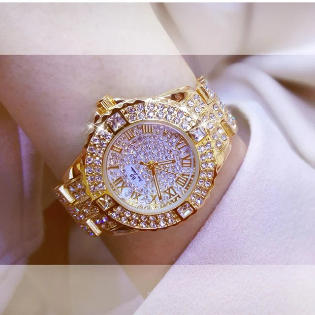 Luxury Women Diamond Watch with Rhinestone Detailing - Gold, Silver & Rose Color Options