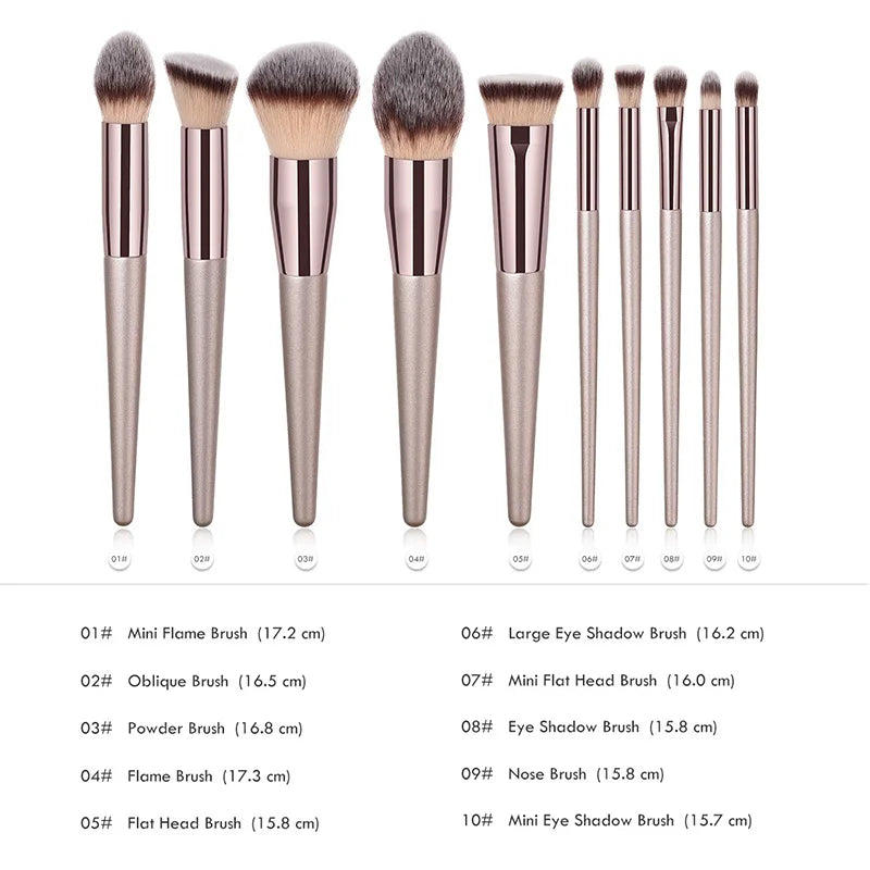 Hot Champagne Makeup Brush Set for Women – Foundation, Powder, Blush & Eyeshadow Tools