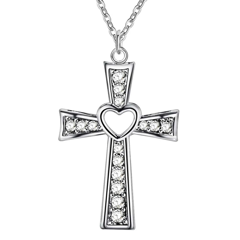 Women’s Silver Color Plated Necklace Cross Pendant Jewelry for Weddings & Gifts