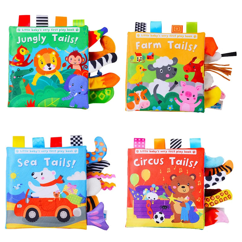 Baby Cloth Book Cartoon Animal Toys Educational Ringed Cloth Book for 0-12 Months