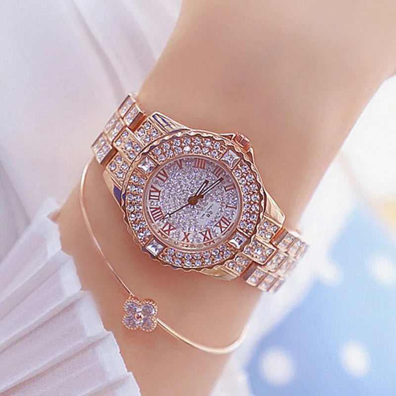Luxury Women Diamond Watch with Rhinestone Detailing - Gold, Silver & Rose Color Options
