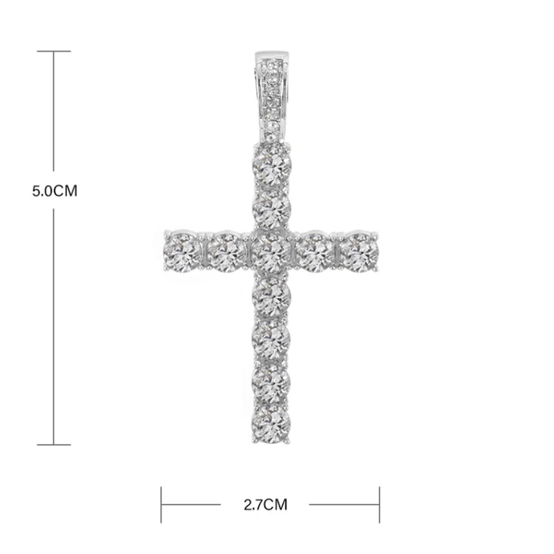 Men Women Hip Hop Cross Pendant Necklace with Zircon Tennis Chain - Trendy Bling Jewelry