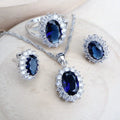 Silver 925 Women Bridal Jewelry Set with Blue Zirconia Necklace Earrings Rings Bracelets Pendant