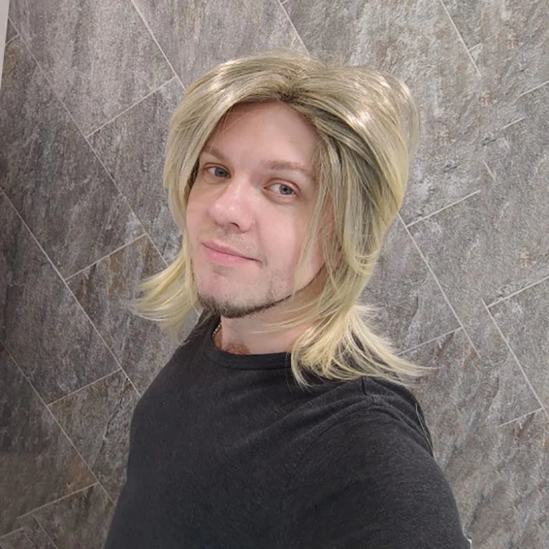 Men's Synthetic Hair Wig - Medium Length Straight Cosplay Wig, Heat-Resistant Fiber