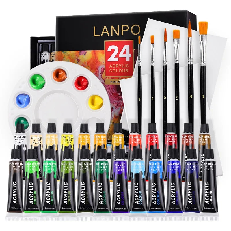 Professional Acrylic Paint Set 12 or 24 Colors - Versatile Artist Painting Supplies