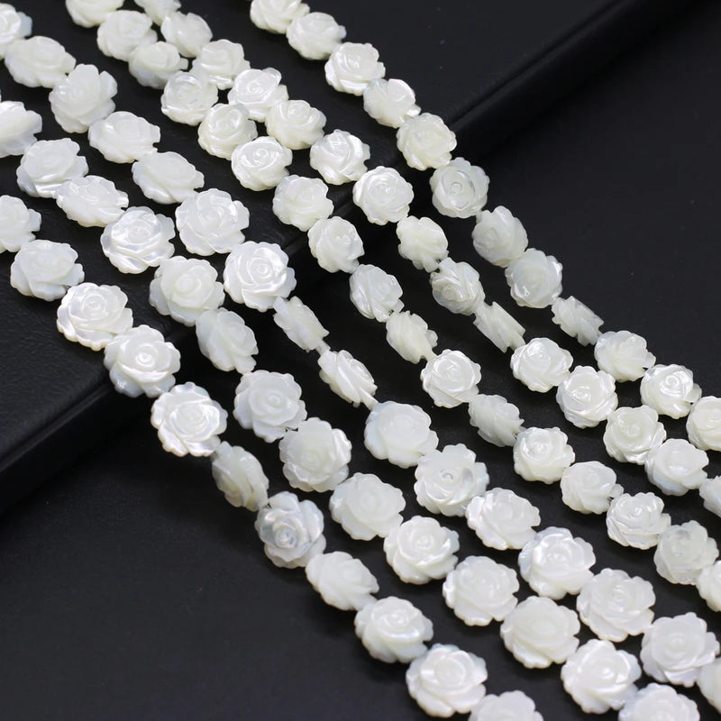 Natural Mother of Pearl Shell Rose Flower Beads - DIY Sea Shell Loose Beads for Jewelry Making - 10 Pack