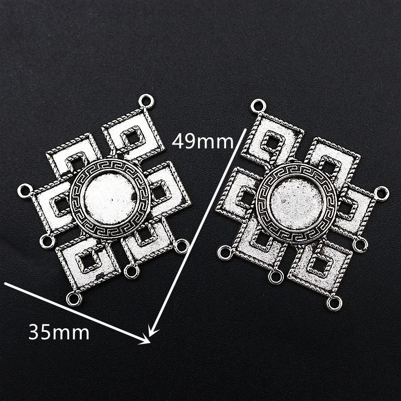 4pcs Silver Plated Metal Retro Gossip Mirror Connector Jewelry Craft Supplies 49x35mm