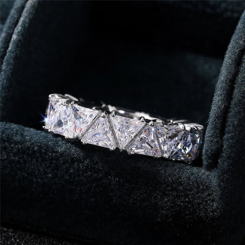 Luxury Wedding Band Promise Ring for Women - Unique Triangle Cubic Zirconia Jewelry