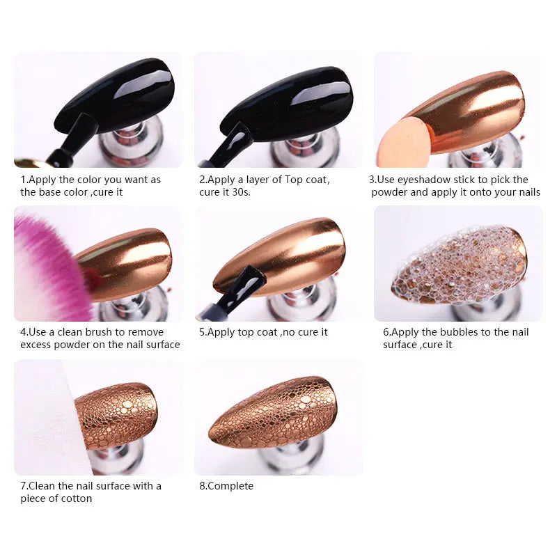Nail Art Glitter Powder Set - Metallic Rose Gold Silver UV Gel Decoration Dust