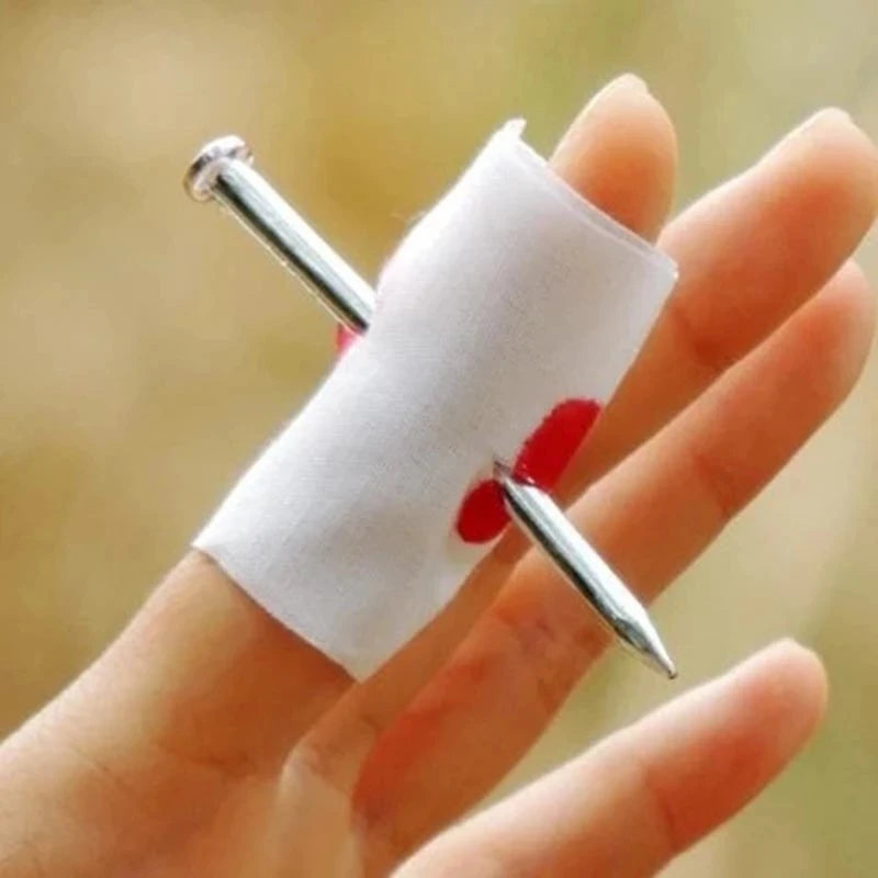 Fake Nail Through Finger Prank Toy for Halloween Kids Gags Comedy Trick