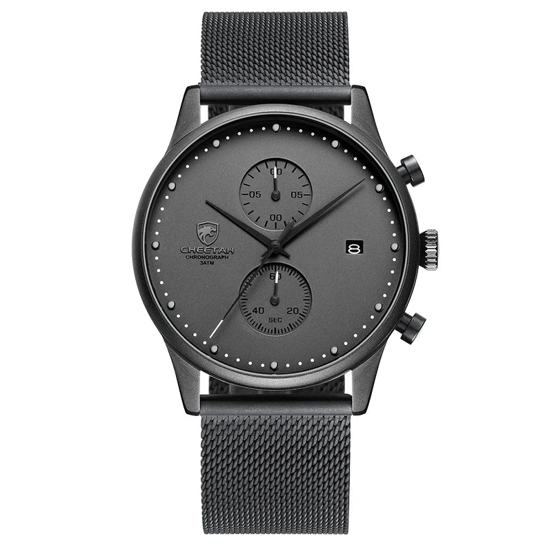 Men's Waterproof Chronograph Quartz Watch - Stainless Steel Sport Watch