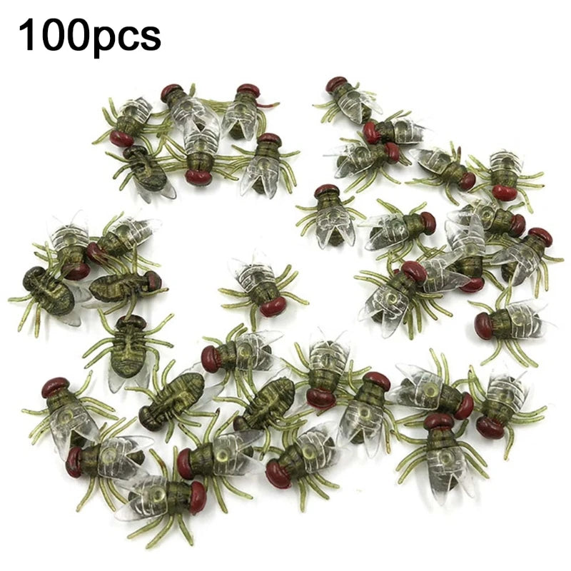100 Pcs Fake Flies Plastic Insect Prank Toys for Halloween Party Favors