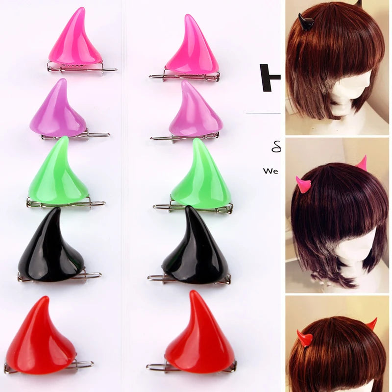 Colorful Devil Horns Hairpins - Halloween Cosplay Costume Accessories for Women & Girls