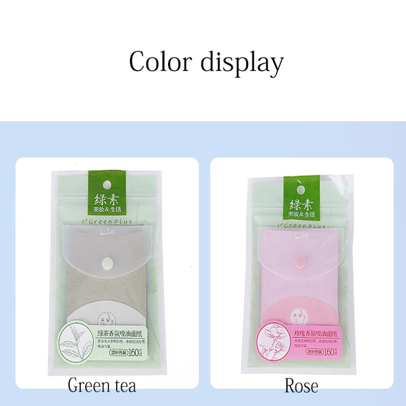 Oil Absorbing Facial Blotting Papers with Green Tea - Portable 160pcs for Oily Skin Control