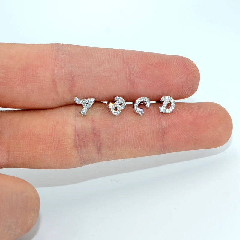 Letter of the Alphabet Zircon Stud Earrings - Surgical Steel, Fashion Jewelry for Women