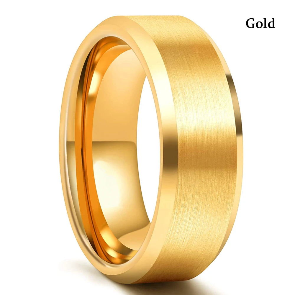 Men's Black Titanium Wedding Band Ring 8mm Double Groove Beveled Edge Stainless Steel