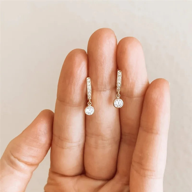 Gold Drop Earrings with CZ Charm for Women - Statement Jewelry