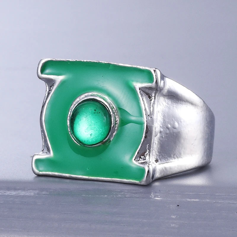 Green Lantern Ring Silver Plated Superhero Jewelry for Men - Replica Gift