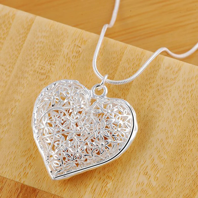 Sterling Silver Heart Pendant Necklace for Women – 18-30 Inch Snake Chain Jewelry