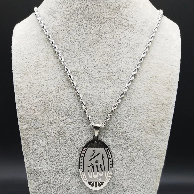 Islamic Quran Allah Stainless Steel Necklace for Men - Gold Chain Jewelry Statement Pendant