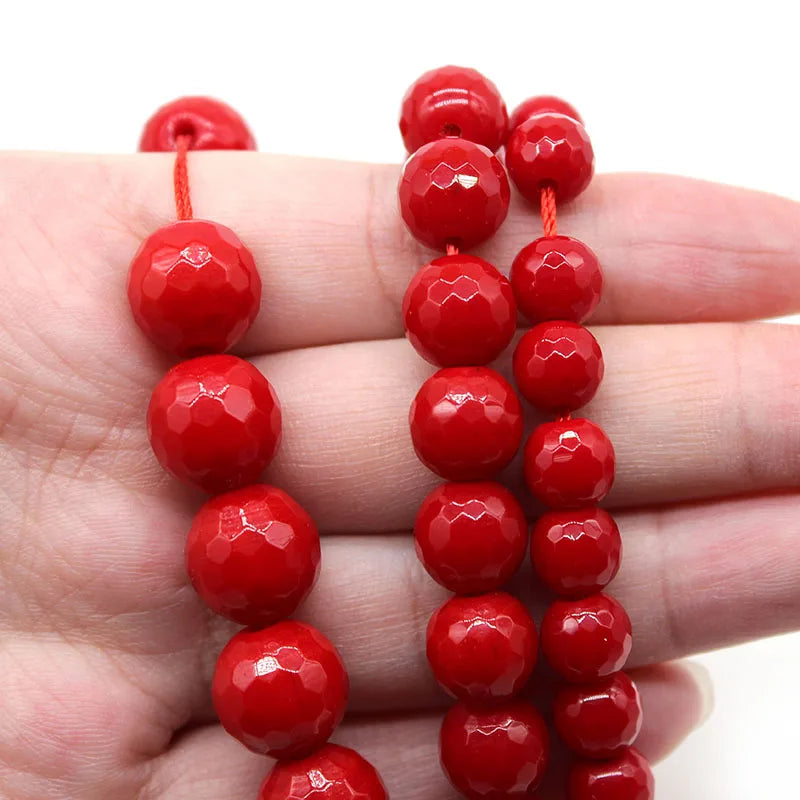 Natural Faceted Red Coral Beads for Jewelry Making - 6/8/10mm Loose Spacer Stones