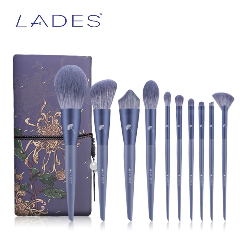 10-Piece Makeup Brush Set with Pouch - Powder, Foundation, Eyeshadow, Blush