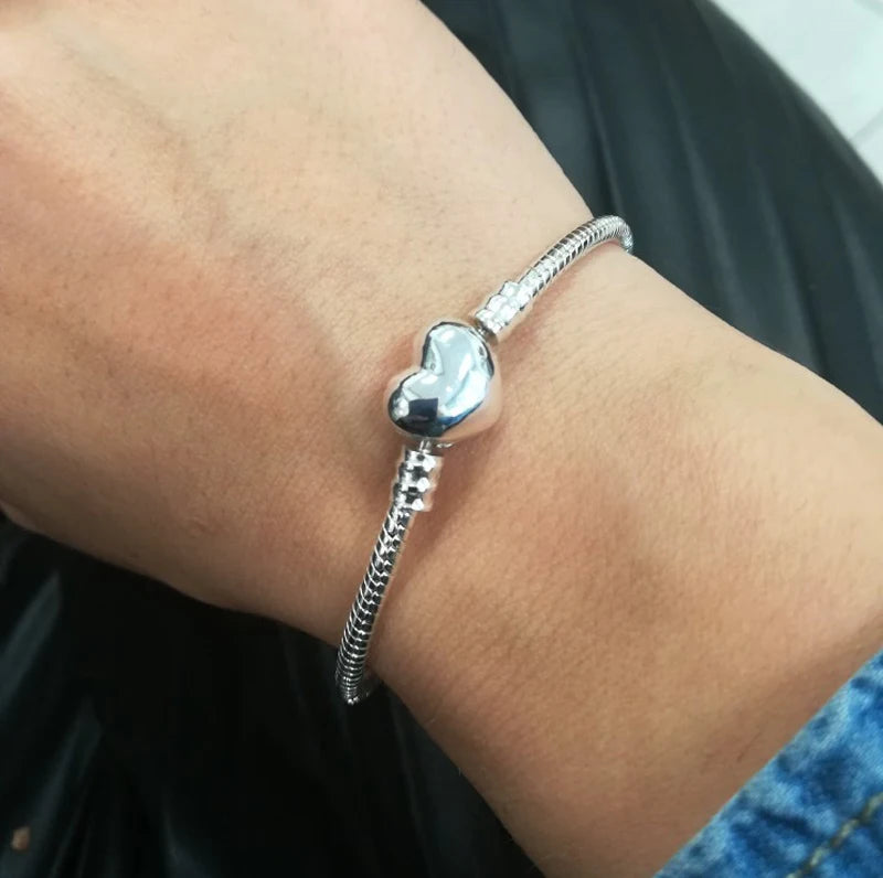 Handmade Sterling Silver Charm Bracelet for Women & Men - Adjustable Heart Shape Bangle