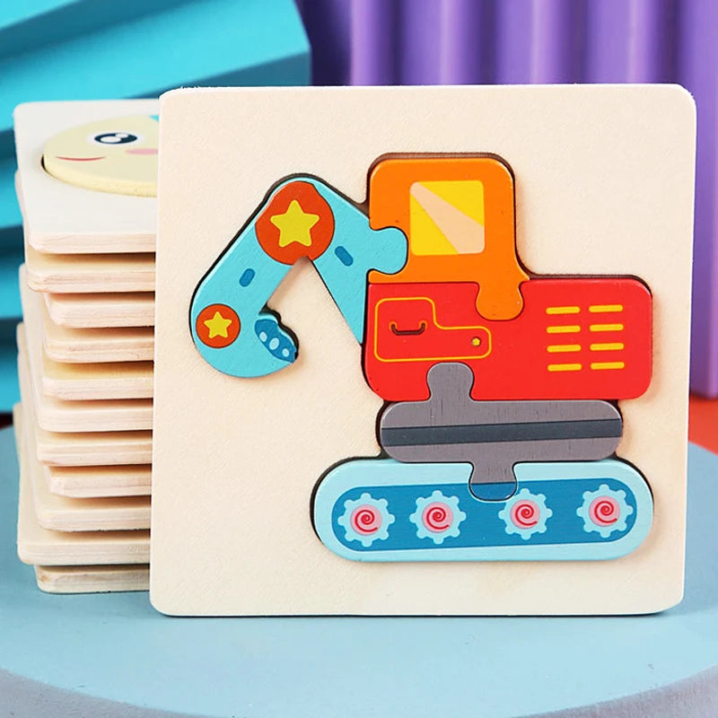 Kids Wooden 3D Animal Puzzle - Educational Cognitive Jigsaw Toy for Children