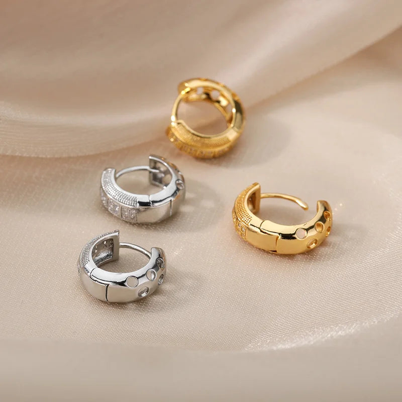 Stainless Steel Cubic Zirconia Hoop Earrings for Women Girls Party Jewelry