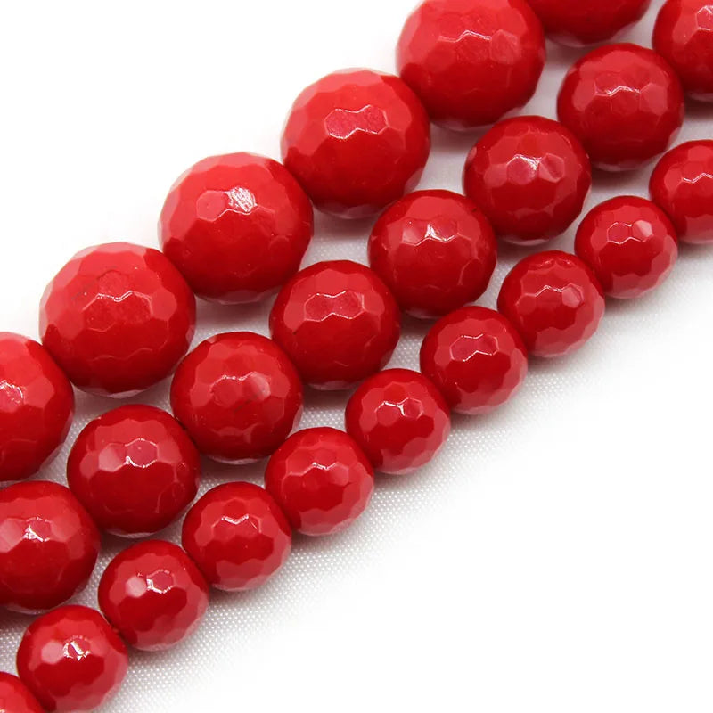 Natural Faceted Red Coral Beads for Jewelry Making - 6/8/10mm Loose Spacer Stones