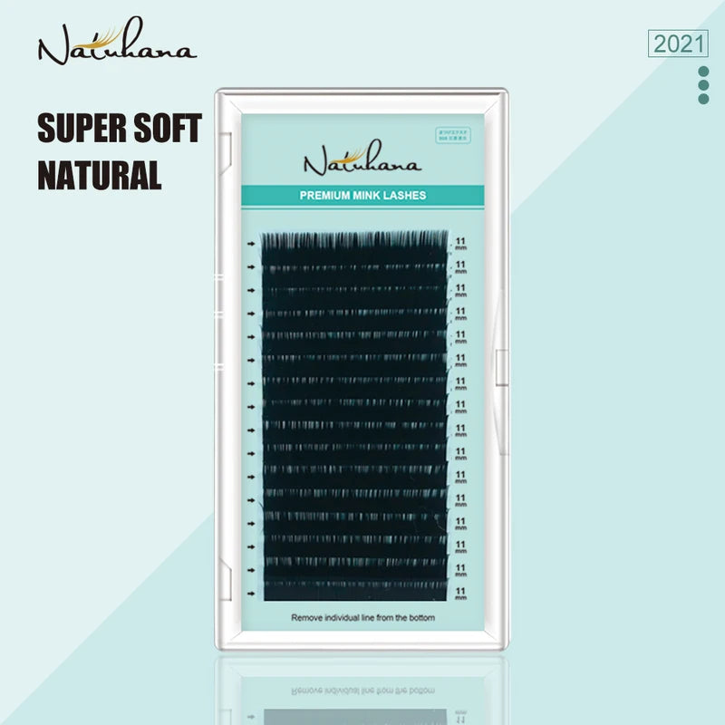 Mink Eyelash Extension 16 Rows Fake False Lashes with Matte Finish - Natural Korea PBT