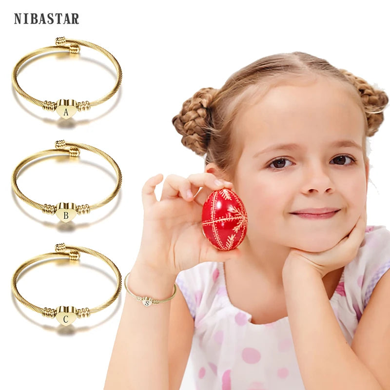 Personalized Kids Initial Bracelets - Tiny Letter Custom Bangles for Babies, Multiple Metal Colors