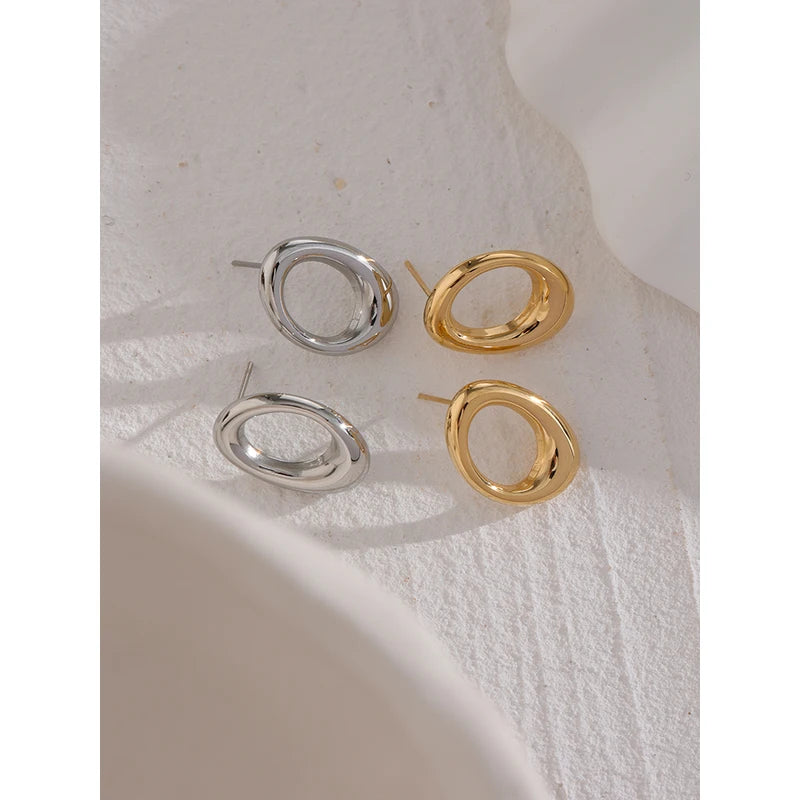 Minimalist Stainless Steel Hollow Stud Earrings Waterproof Jewelry for Women