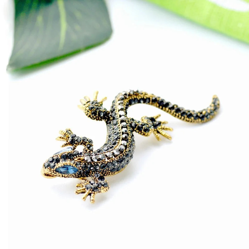 Vintage Lizard Rhinestone Brooch Pin for Women - Geckos Jewelry Accessory