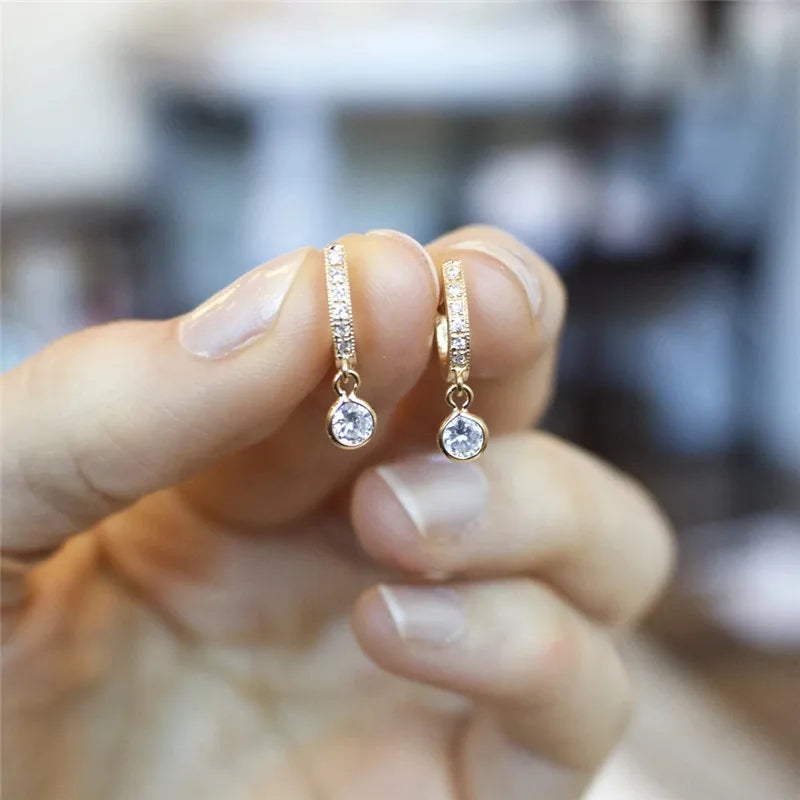 Gold Drop Earrings with CZ Charm for Women - Statement Jewelry