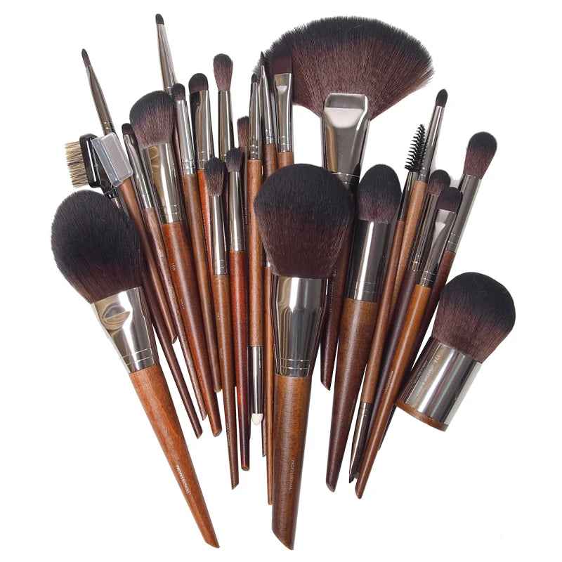 Makeup Brushes Set for Eyeshadow Blending and Face Application - Wooden Handles