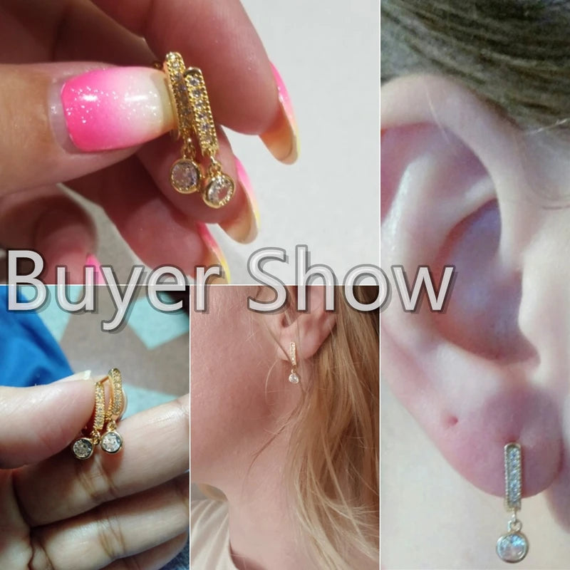 Gold Drop Earrings with CZ Charm for Women - Statement Jewelry