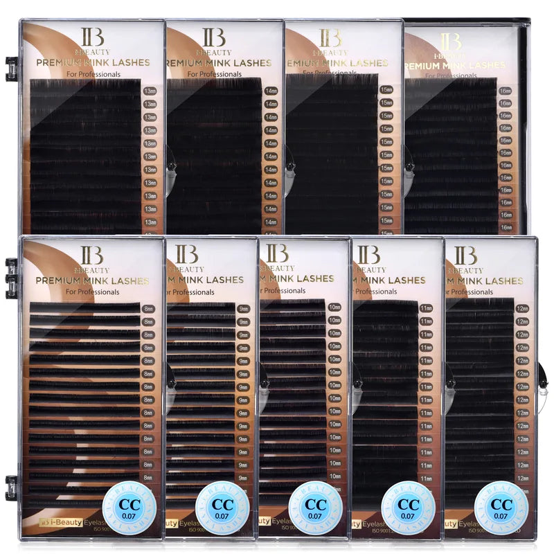 Premium Mink Eyelash Extensions - Mixed Length, D Curl, CC, D Curl - 16 Rows