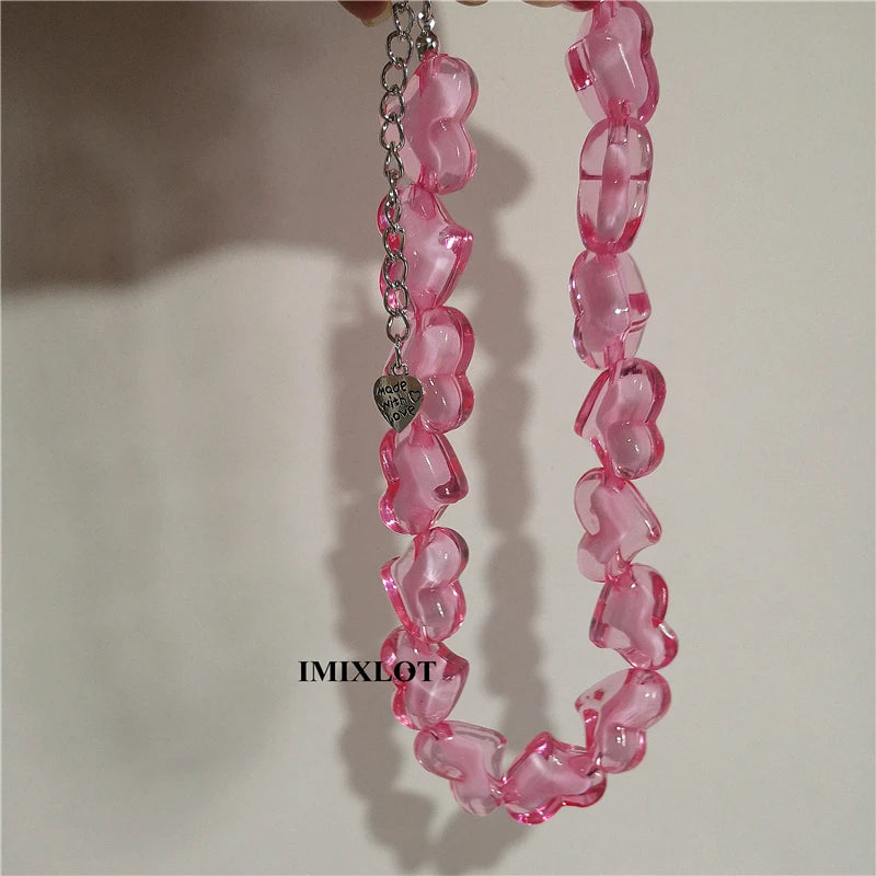 Kpop Y2K Goth Harajuku Acrylic Heart Beaded Choker Necklace for Women Girls