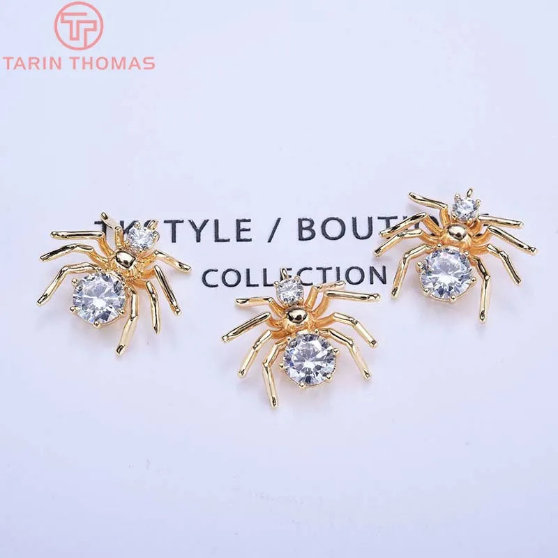 6PCS Gold Color Plated Brass Spider Charms Pendants for DIY Jewelry Making