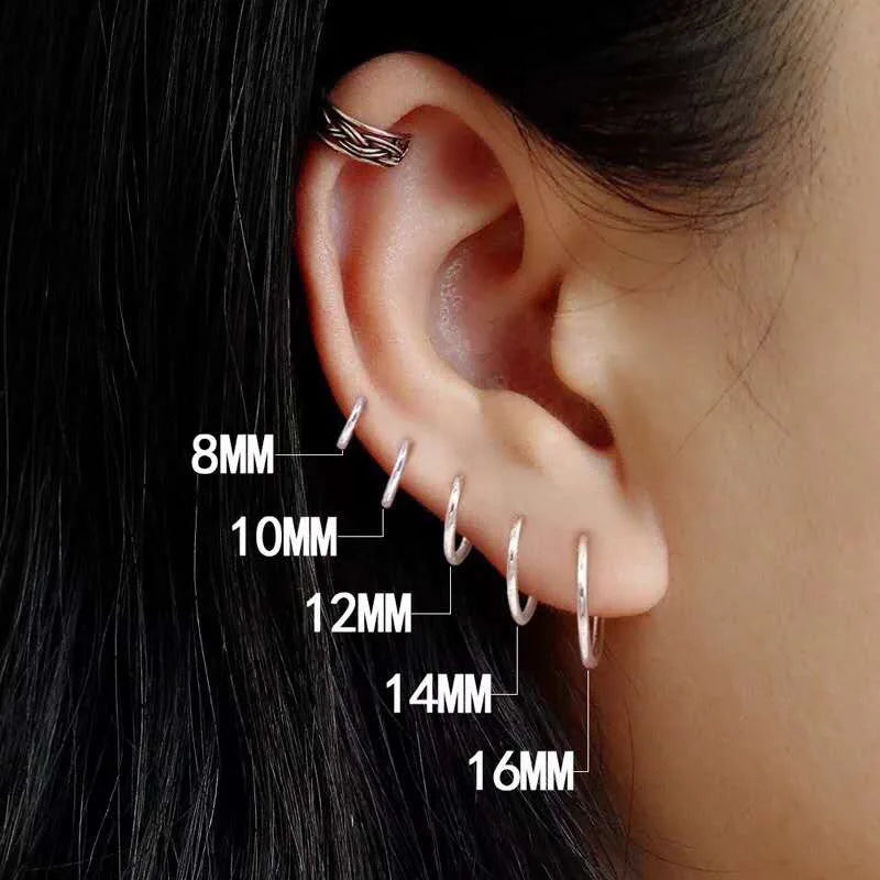 2mm Thin Silver Color Small Hoop Earrings Stainless Steel Anti-Allergic Ear Jewelry