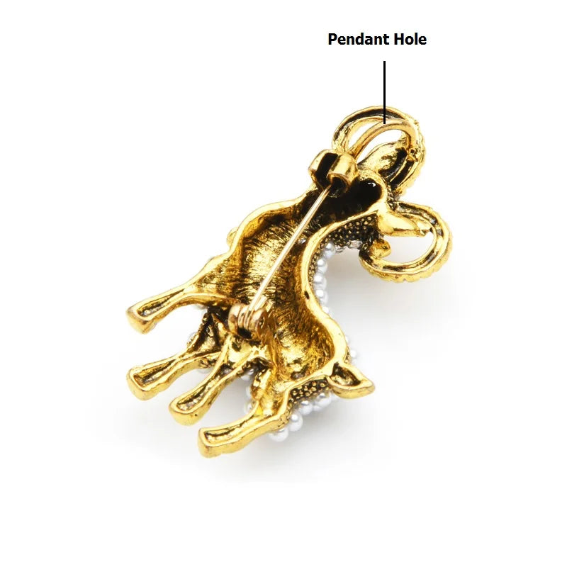 Vintage Pearl Sheep Brooch Pin Animal Jewelry for Women Men Wedding Party Gift