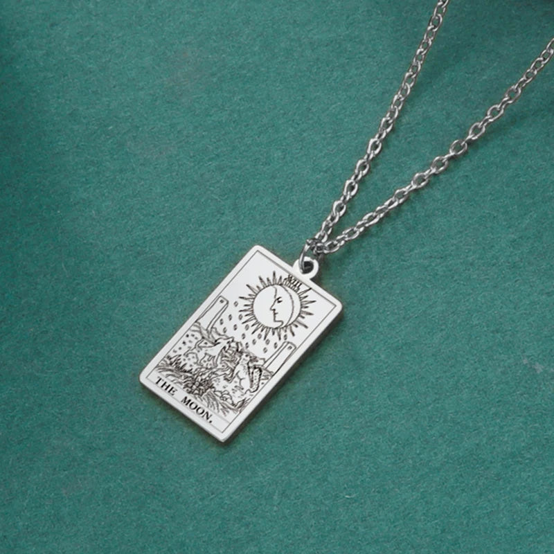 Tarot Card Necklace Major Arcana Divination Jewelry Stainless Steel Gift for Women Men